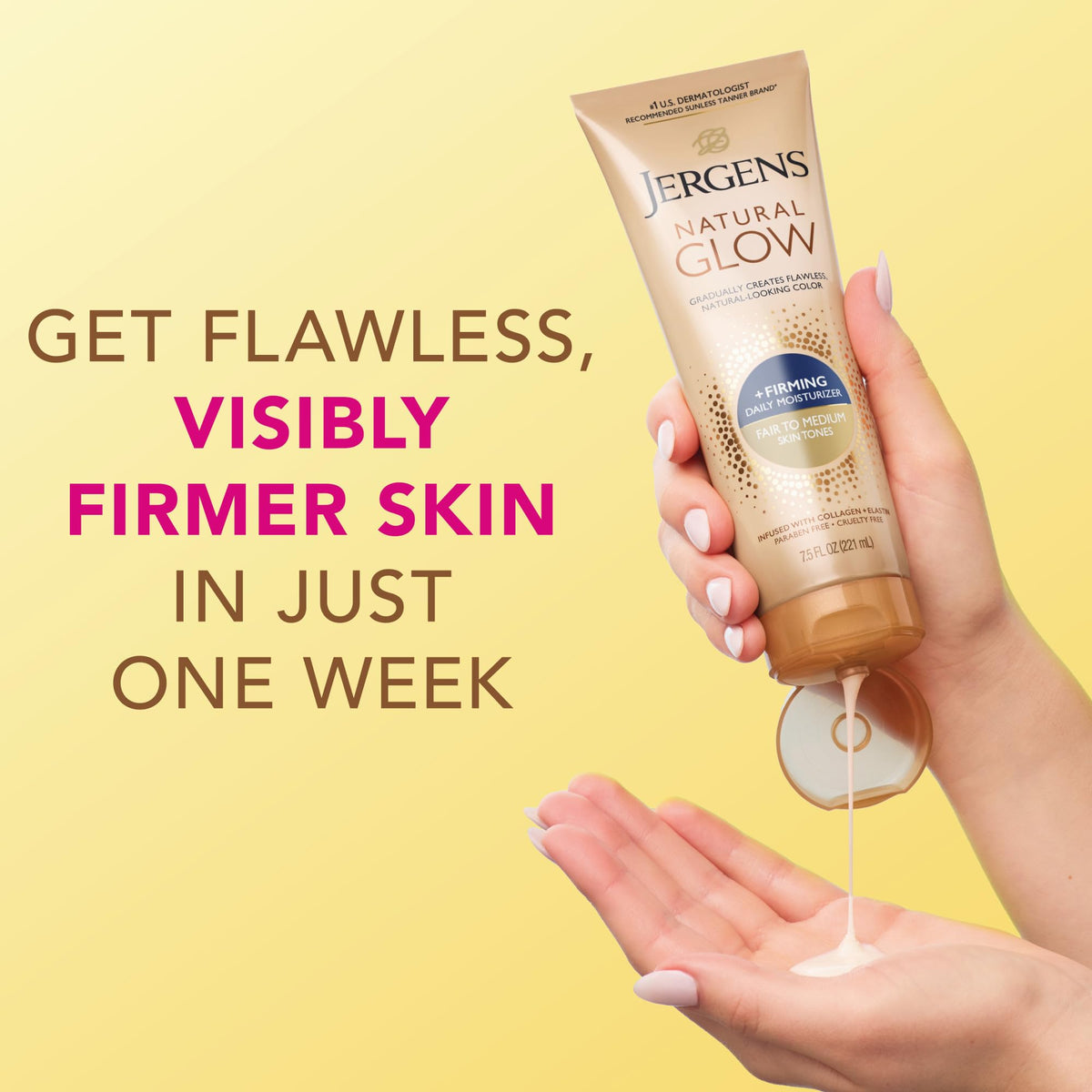 Jergens Natural Glow +Firming Self Tanner Body Lotion, Fair to Medium Skin Tone, Sunless Tanning Moisturizer - FENGGESTORE20