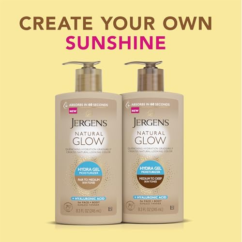 Jergens Natural Glow Hydra Gel Moisturizer, Hyaluronic Acid Tanning Lotion, Hydrating Tanning Gel, Fragrance-Free Self Tanner - FENGGESTORE20