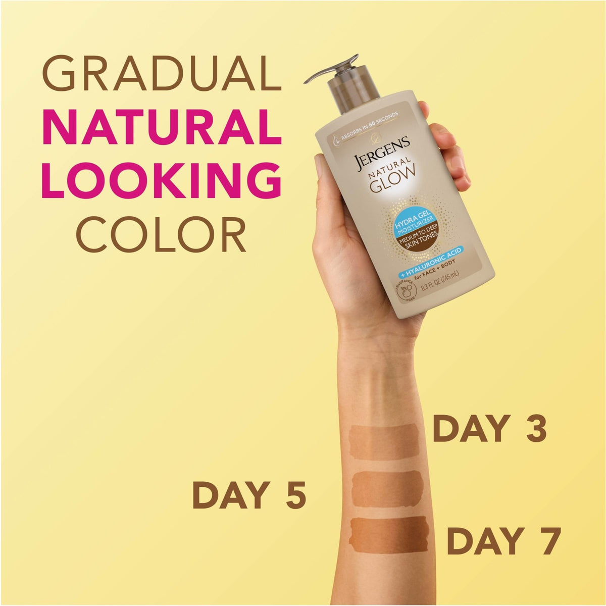 Jergens Natural Glow Hydra Gel Moisturizer, Hyaluronic Acid Tanning Lotion, Hydrating Tanning Gel, Fragrance-Free Self Tanner - FENGGESTORE20