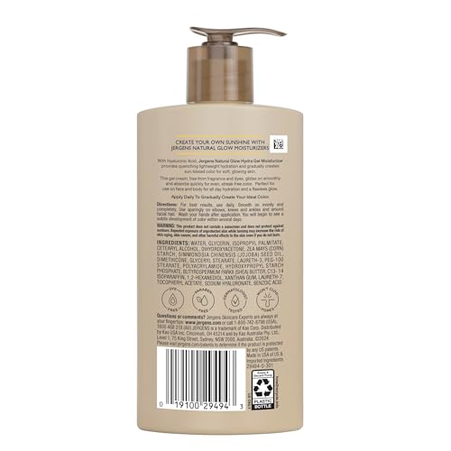 Jergens Natural Glow Hydra Gel Moisturizer, Hyaluronic Acid Tanning Lotion, Hydrating Tanning Gel, Fragrance-Free Self Tanner - FENGGESTORE20