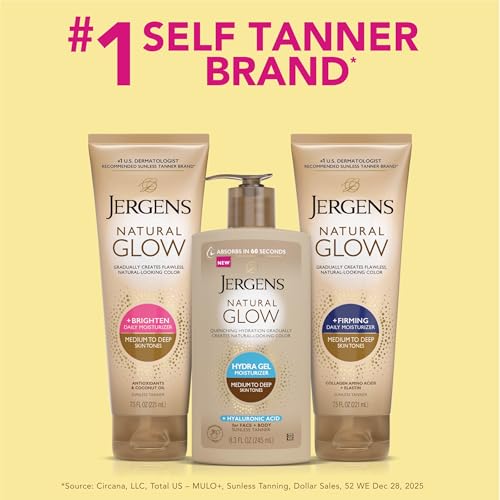 Jergens Natural Glow Hydra Gel Moisturizer, Hyaluronic Acid Tanning Lotion, Hydrating Tanning Gel, Fragrance-Free Self Tanner - FENGGESTORE20