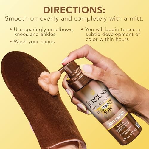 Jergens Natural Glow Instant Sun Body Mousse, Self Tanner for Light Bronze Tan, Sunless Tanning Body Bronzer - FENGGESTORE20