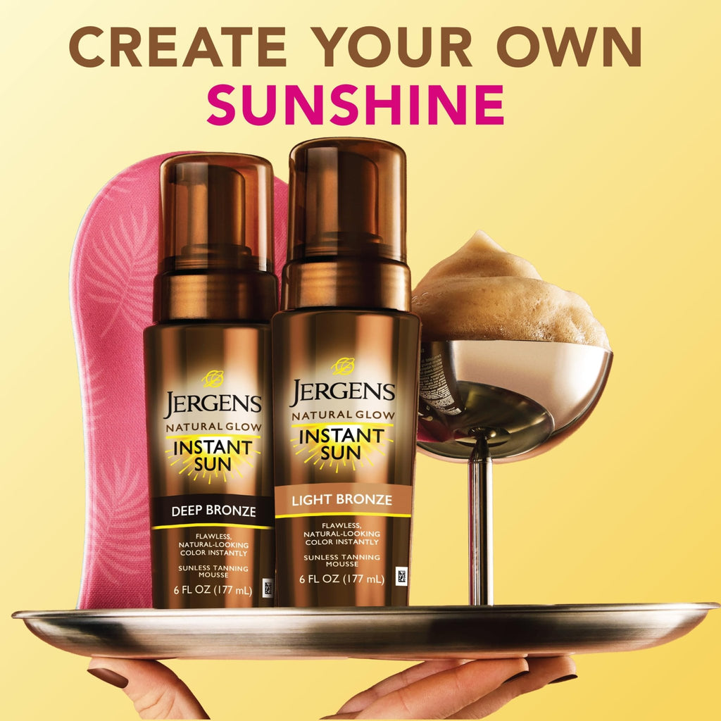 Jergens Natural Glow Instant Sun Body Mousse, Self Tanner for Light Bronze Tan, Sunless Tanning Body Bronzer - FENGGESTORE20