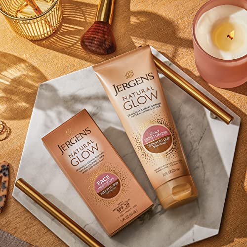Jergens Natural Glow Self Tanner Face Moisturizer with SPF 20 Facial Sunscreen, Medium to Deep Skin Tone, Sunless Tanning, Oil Free - FENGGESTORE20