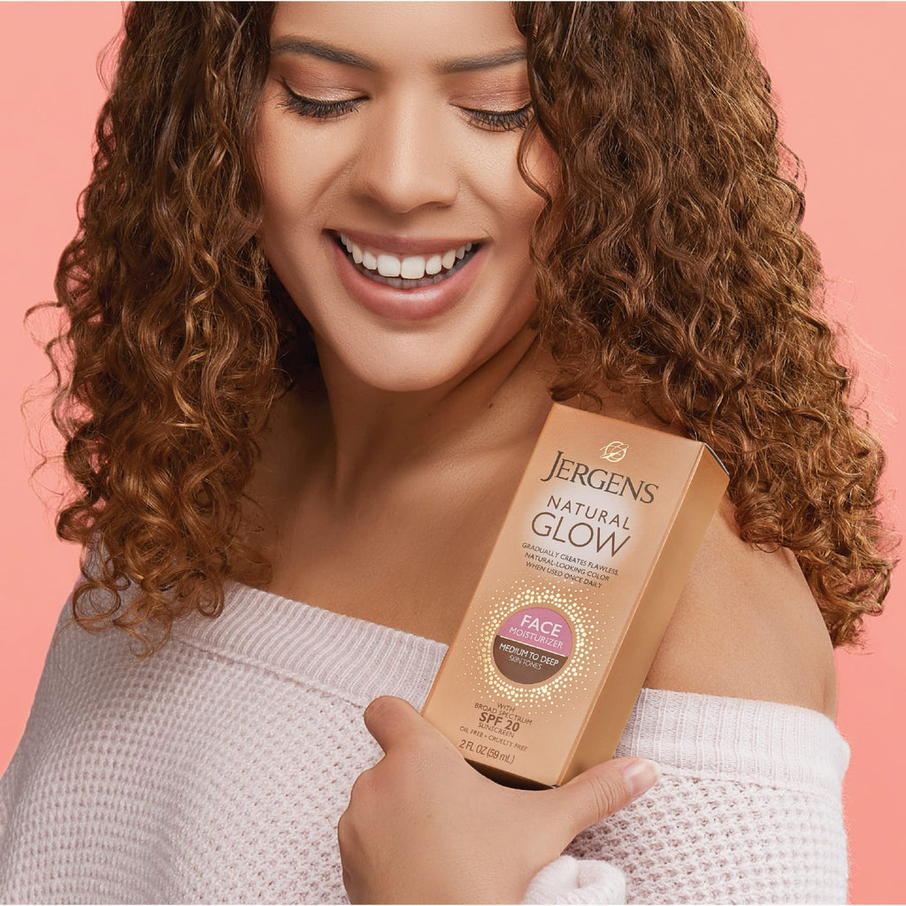 Jergens Natural Glow Self Tanner Face Moisturizer with SPF 20 Facial Sunscreen, Medium to Deep Skin Tone, Sunless Tanning, Oil Free - FENGGESTORE20