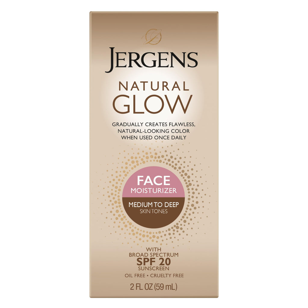 Jergens Natural Glow Self Tanner Face Moisturizer with SPF 20 Facial Sunscreen, Medium to Deep Skin Tone, Sunless Tanning, Oil Free - FENGGESTORE20