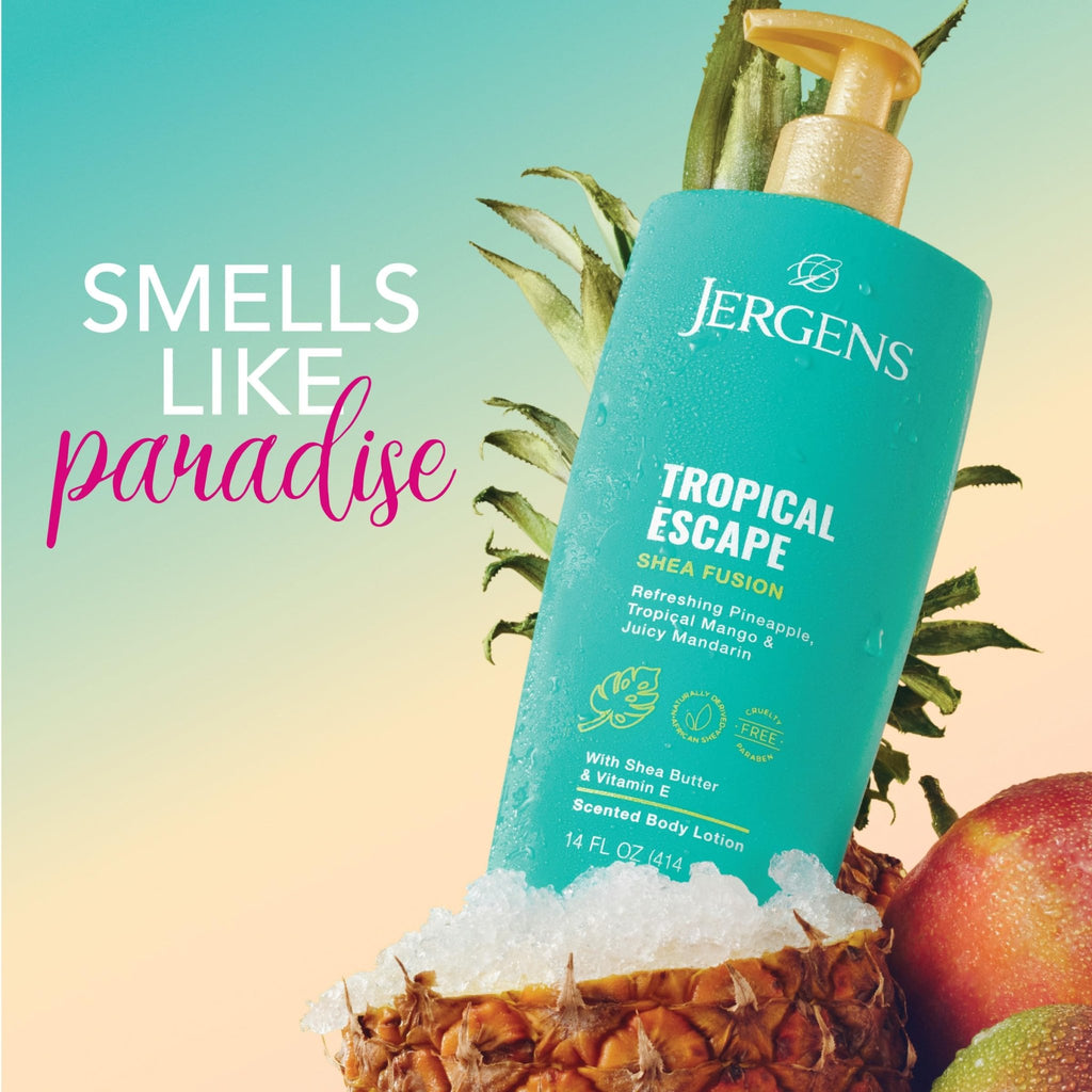 Jergens Shea Fusion Tropical Escape Body Lotion, Moisturizer with Shea Butter & Vitamin E, 14 Fl Oz - FENGGESTORE20