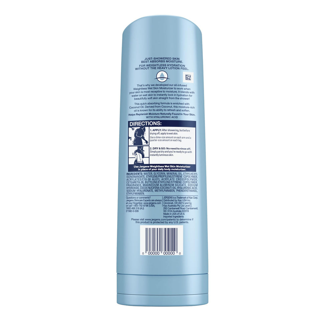 Jergens Wet Skin Body Lotion with Coconut Oil, In Shower Lotion for Dry Skin, Fast-Absorbing, Non-Sticky, Dermatologist Tested, 10 Ounce - FENGGESTORE20