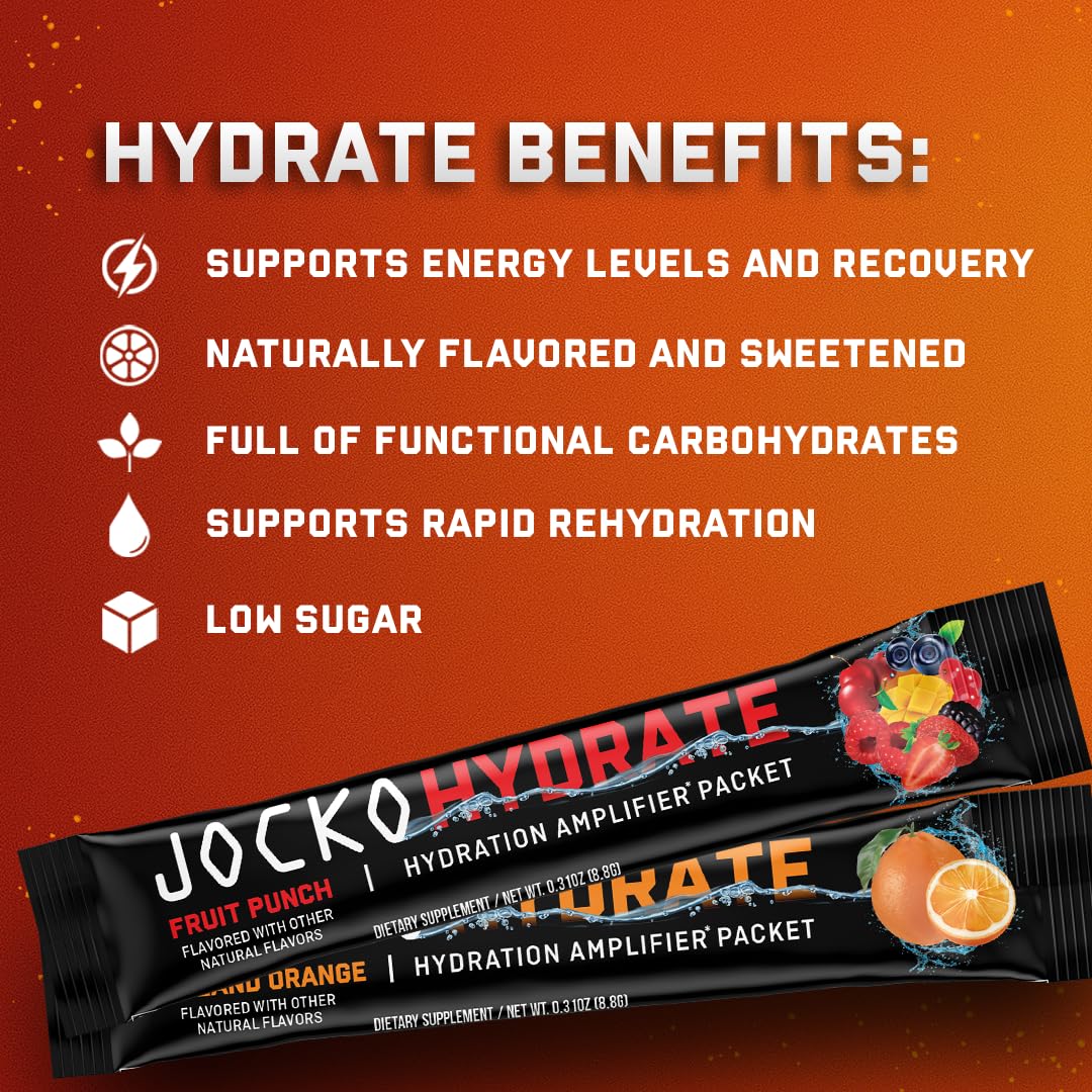 Jocko Fuel Hydrate Electrolytes Powder Packets Low Sugar - Hydration Amplifier Packets for Recovery, Dehydration, & Exercise - with Vitamins B6, B12 & C - FENGGESTORE20
