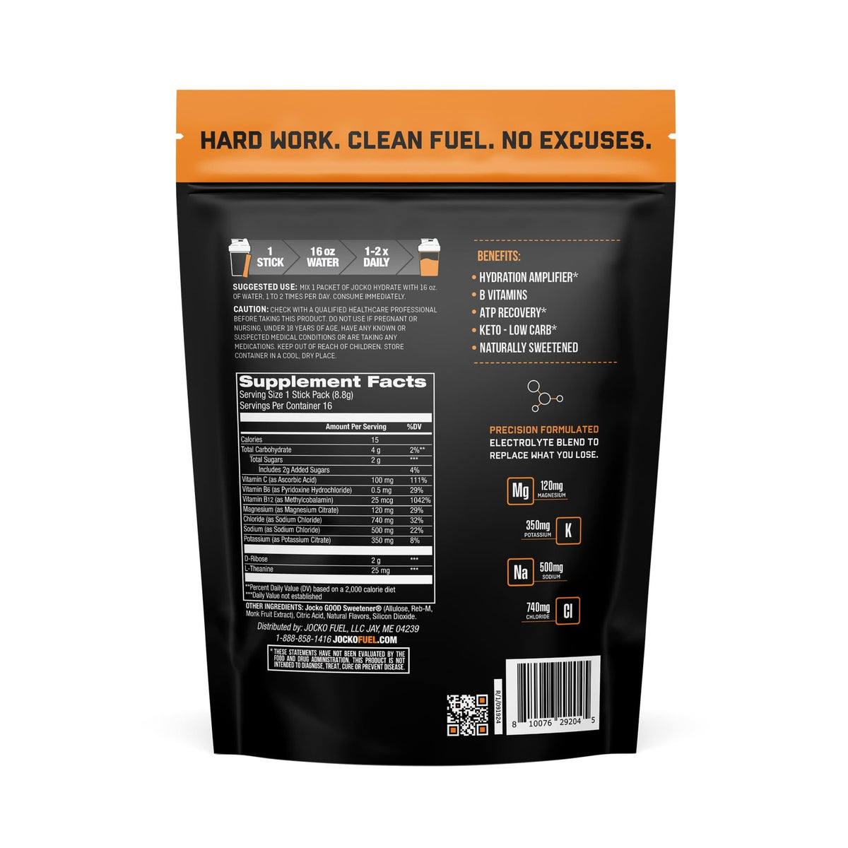 Jocko Fuel Hydrate Electrolytes Powder Packets Low Sugar - Hydration Amplifier Packets for Recovery, Dehydration, & Exercise - with Vitamins B6, B12 & C - FENGGESTORE20