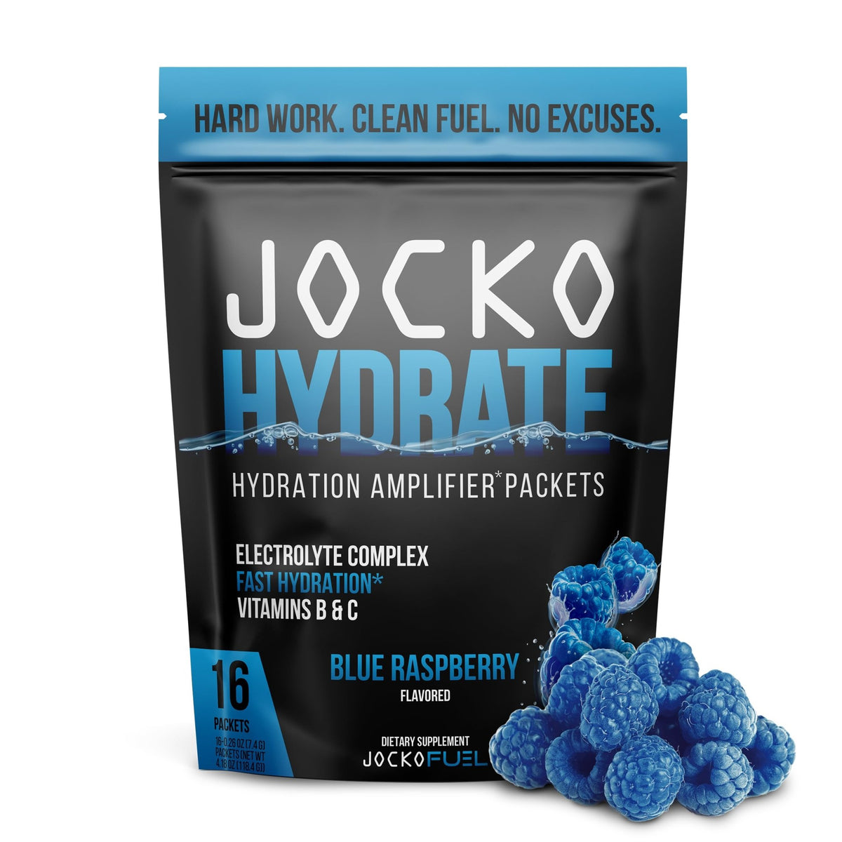 Jocko Fuel Hydrate Electrolytes Powder Packets Low Sugar - Hydration Amplifier Packets for Recovery, Dehydration, & Exercise - with Vitamins B6, B12 & C - FENGGESTORE20