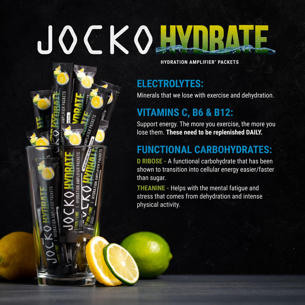 Jocko Fuel Packets Low Sugar - Hydration Amplifier Packets for Recovery, Dehydration, & Exercise - with Vitamins B6, B12 & C (16 Packets) Lemon Lime - FENGGESTORE20