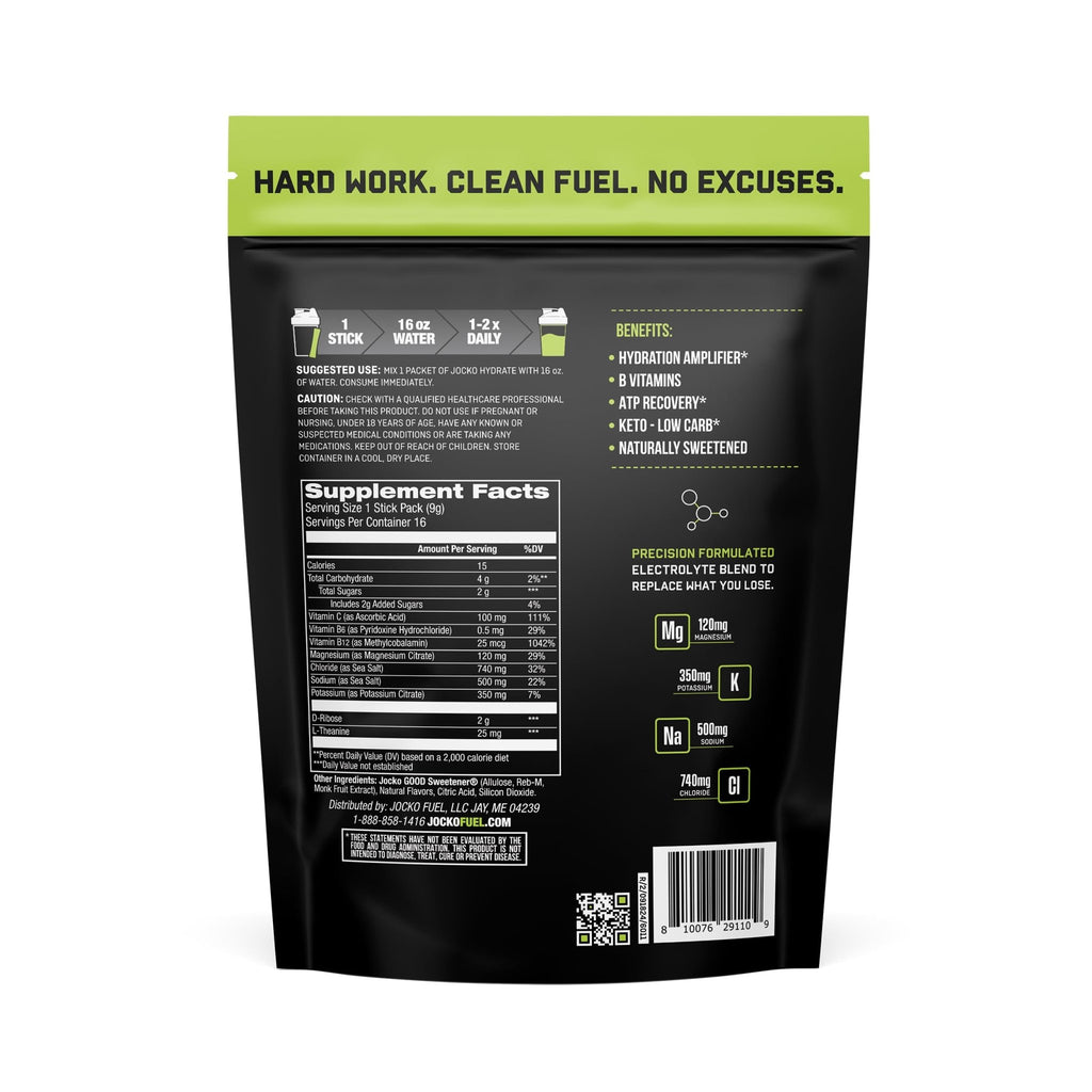 Jocko Fuel Packets Low Sugar - Hydration Amplifier Packets for Recovery, Dehydration, & Exercise - with Vitamins B6, B12 & C (16 Packets) Lemon Lime - FENGGESTORE20