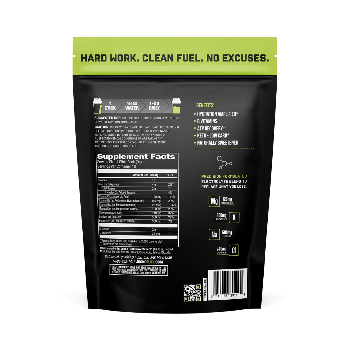Jocko Fuel Packets Low Sugar - Hydration Amplifier Packets for Recovery, Dehydration, & Exercise - with Vitamins B6, B12 & C (16 Packets) Lemon Lime - FENGGESTORE20