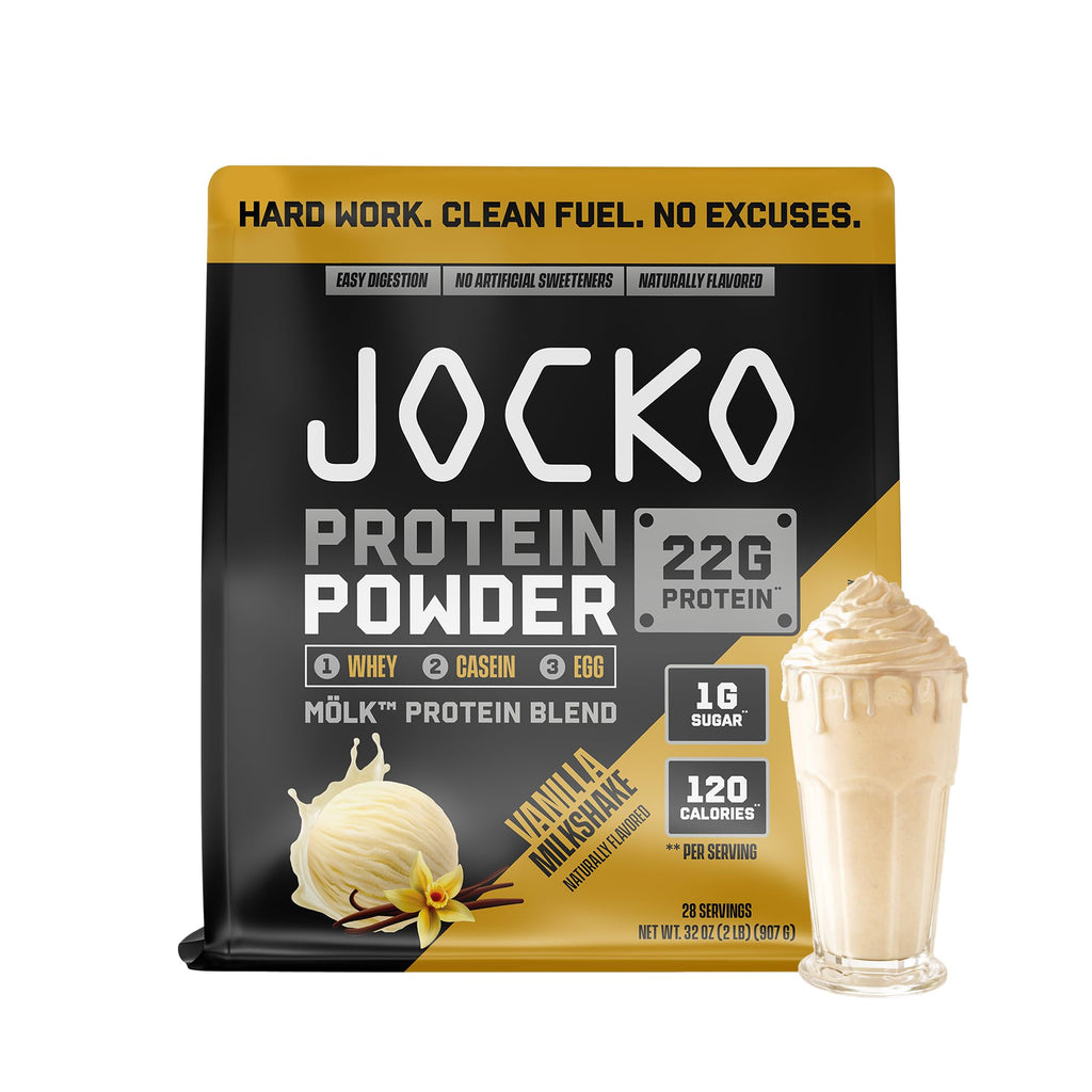 Jocko Fuel Whey Protein Powder, Vanilla Milkshake, 22g Protein, Digestive Enzymes + Probiotic Blend, No Sugar Added, with Essential Amino Acids + Electrolyte Minerals, 28 Servings - FENGGESTORE20