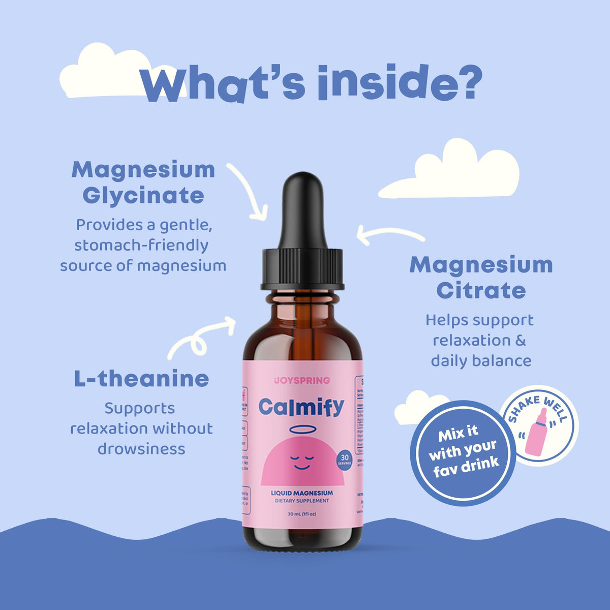 JoySpring Calmify Magnesium Glycinate for Kids | Liquid Magnesium with L-Theanine Supplement | Chamomile Extract & Passion Flower Extract | Sugar-Free Calm Drops | 1 fl oz (30 Servings) - FENGGESTORE20