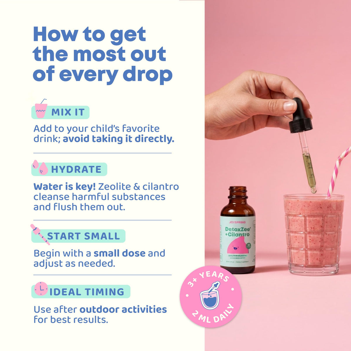 JoySpring DetoxZee Cilantro & Zeolite Drops for Kids | Liquid Zeolite Clinoptilolite with Cilantro Extract | Gentle Daily Wellness Support - FENGGESTORE20
