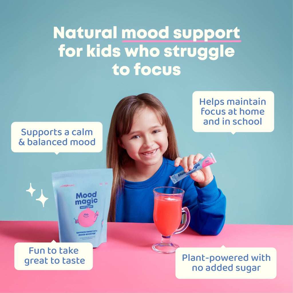 JoySpring Mood Magic for Kids – Natural Mood Support Pixie Sticks Candy with Saffron Extract, Magnesium Citrate & Vitamin D3 | Sugar-Free Powder Drink or Candy | 25 Servings | 4+ Years - FENGGESTORE20