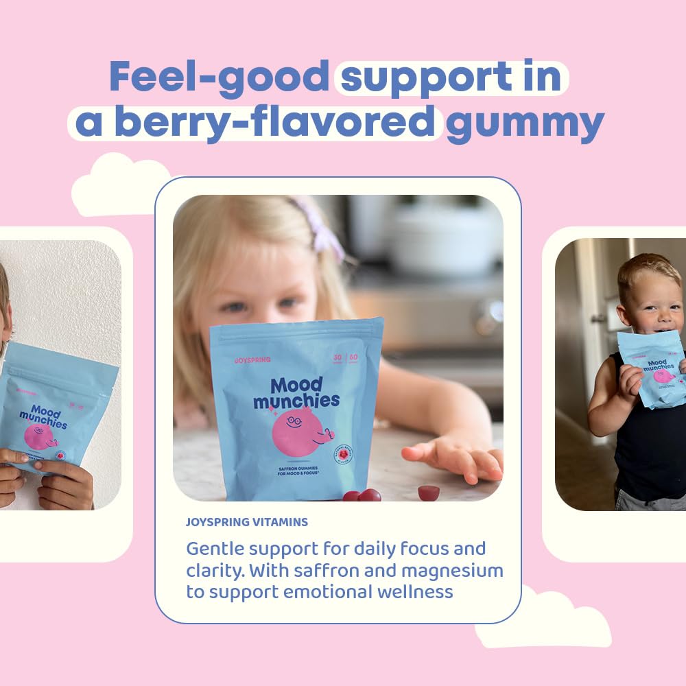 JoySpring Mood Munchies Saffron Gummies for Kids 4+ | Saffron Extract Supplement with GABA, Passion Flower & St Johns Wort | Sugar Free Vegan Brain Support & Kids Focus Gummies | Crafted in USA - FENGGESTORE20