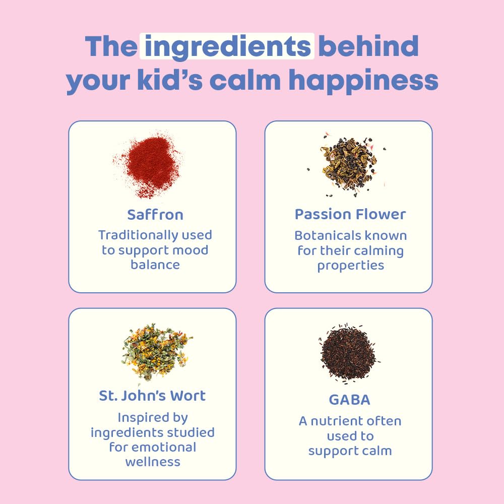 JoySpring Mood Munchies Saffron Gummies for Kids 4+ | Saffron Extract Supplement with GABA, Passion Flower & St Johns Wort | Sugar Free Vegan Brain Support & Kids Focus Gummies | Crafted in USA - FENGGESTORE20