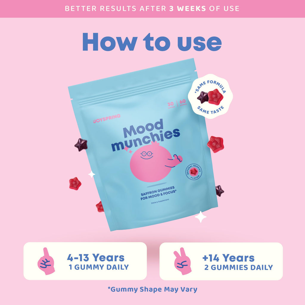 JoySpring Mood Munchies Saffron Gummies for Kids 4+ | Saffron Extract Supplement with GABA, Passion Flower & St Johns Wort | Sugar Free Vegan Brain Support & Kids Focus Gummies | Crafted in USA - FENGGESTORE20