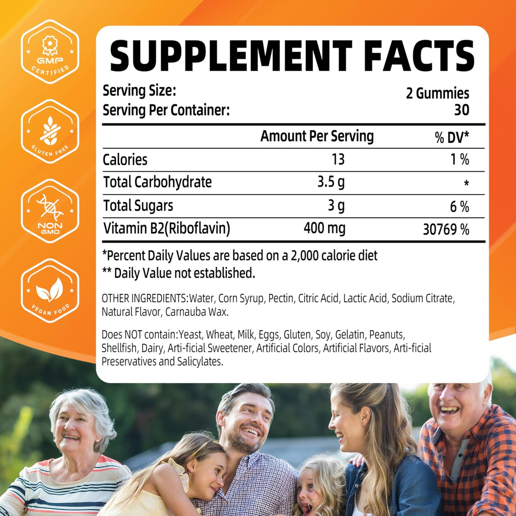 Joywiit Vitamin B2 Gummies | Riboflavin 400mg | B2 Vitamin 400mg Chewable for Adults and Kids, Migraine Relief & Energy and Nervous System Support - FENGGESTORE20