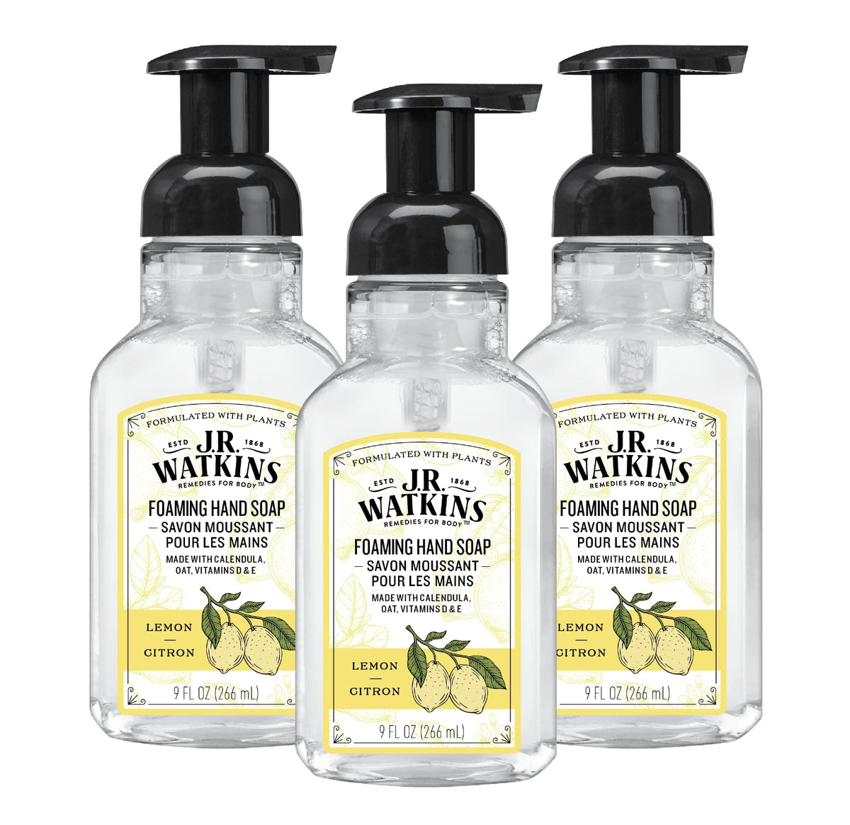 J.R. Watkins Foaming Hand Soap with Pump Dispenser, Moisturizing Foam Hand Wash, Alcohol-Free, Cruelty-Free, Citron, 9 fl oz, 3 Pack - FENGGESTORE20