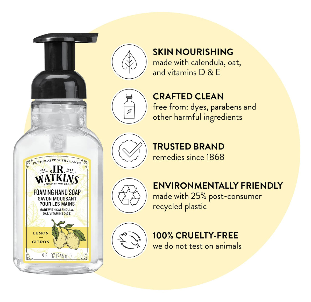 J.R. Watkins Foaming Hand Soap with Pump Dispenser, Moisturizing Foam Hand Wash, Alcohol-Free, Cruelty-Free, Citron, 9 fl oz, 3 Pack - FENGGESTORE20
