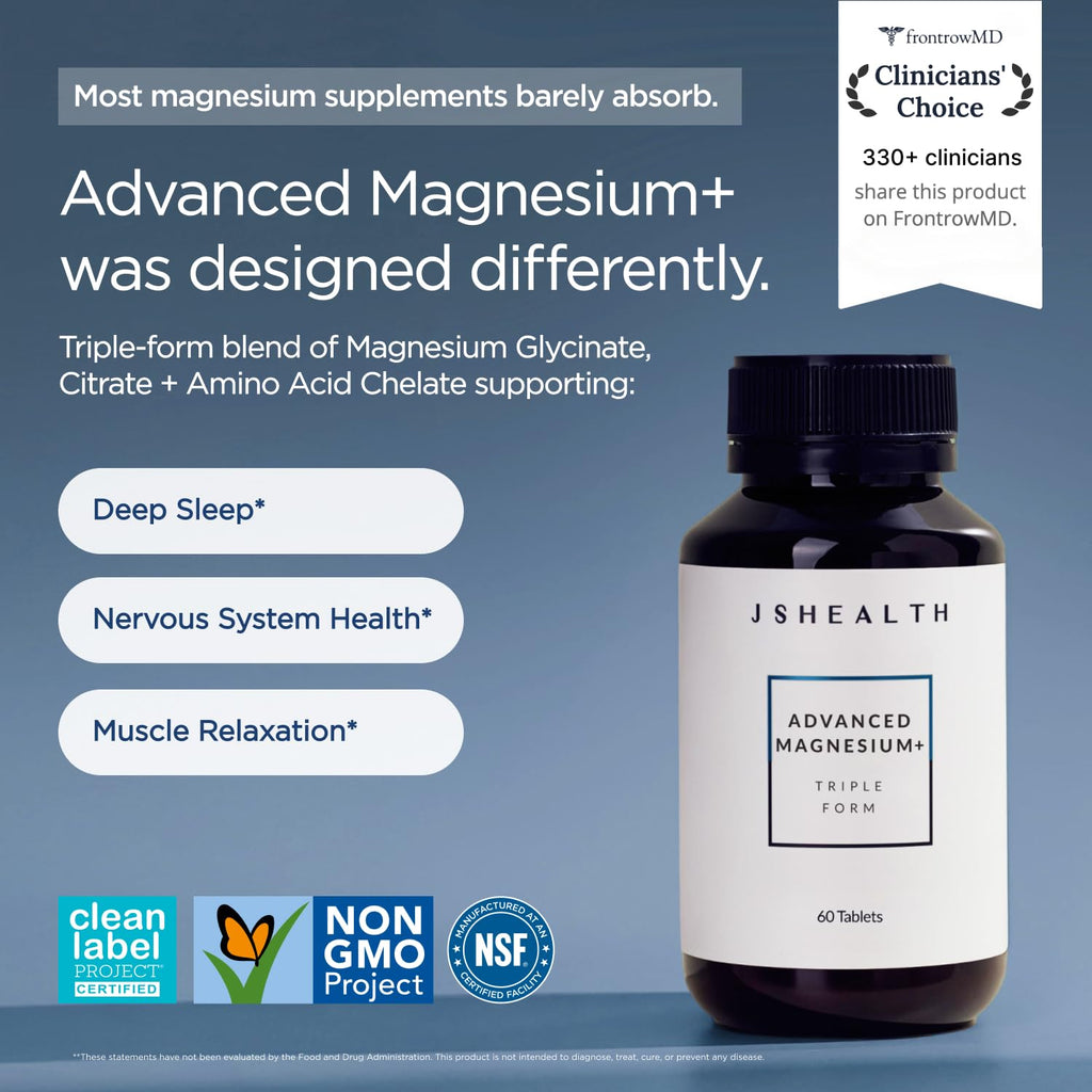 JSHealth Magnesium Supplement for Sleep. 400mg Triple-Form Glycinate, Citrate, Amino Acid Chelate - FENGGESTORE20