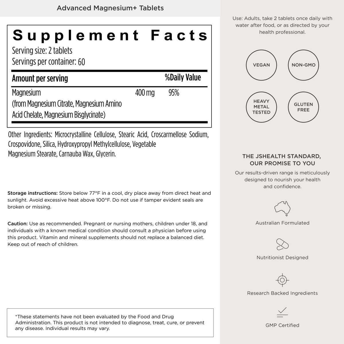 JSHealth Magnesium Supplement for Sleep. 400mg Triple-Form Glycinate, Citrate, Amino Acid Chelate - FENGGESTORE20