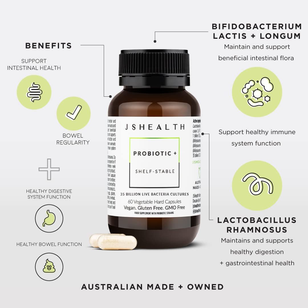 JSHealth Vitamins Gut Health and Immunity Formula | Probiotics for Women and Men | Shelf Stable Probiotic Supplement for Digestive Health and Immune Support (60) - FENGGESTORE20