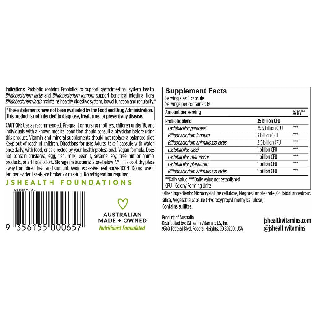JSHealth Vitamins Gut Health and Immunity Formula | Probiotics for Women and Men | Shelf Stable Probiotic Supplement for Digestive Health and Immune Support (60) - FENGGESTORE20