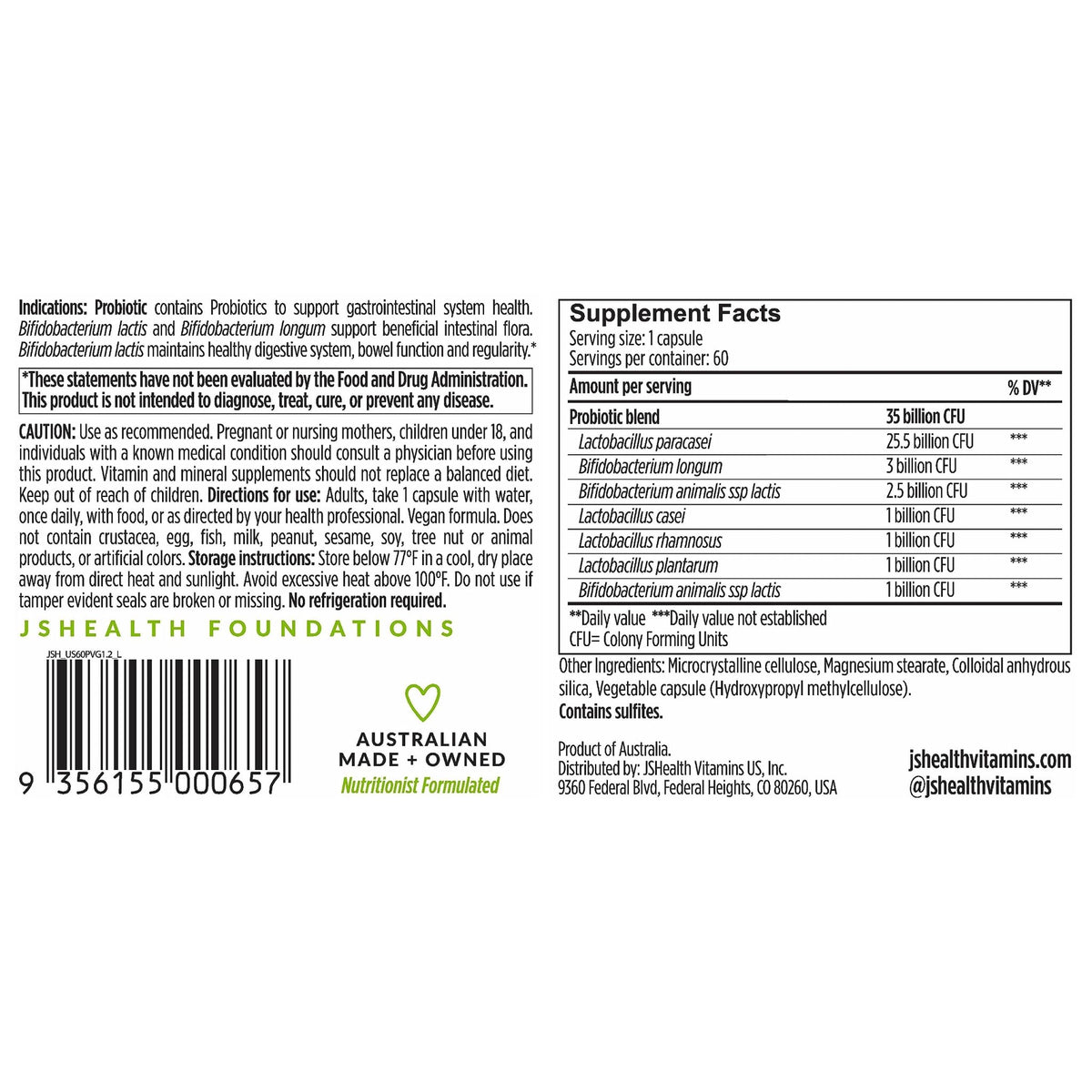JSHealth Vitamins Gut Health and Immunity Formula | Probiotics for Women and Men | Shelf Stable Probiotic Supplement for Digestive Health and Immune Support (60) - FENGGESTORE20