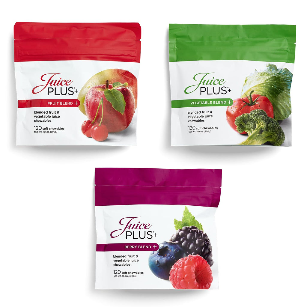 Juice Plus+ Fruit, Vegetable & Berry Blend Soft Chews (Chewables) - 30 Plant-Based Ingredients! Vegan Gummies for Kids & Adults - Gluten-Free, Non-GMO, No HFCS - Prepacked 3 Pouches (30 Chews Each) - FENGGESTORE20
