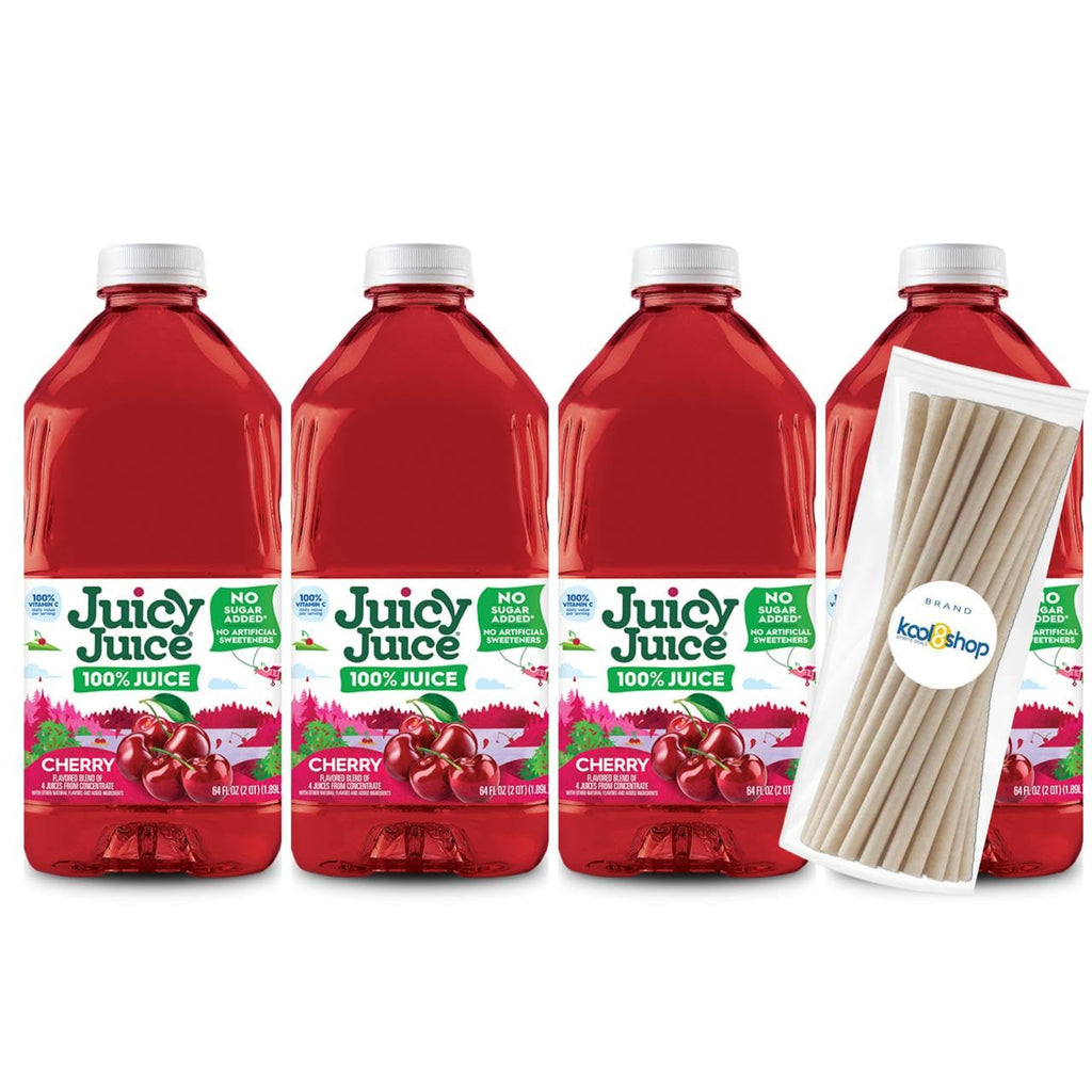 Juicy Juice Cherry 100% Juice Vitamin C No Sugar Added 64 fl oz Plastic Bottle 4 Pack + 15 Sugarcane Disposable Straws by KOOL8SHOP Infinite Deals - FENGGESTORE20