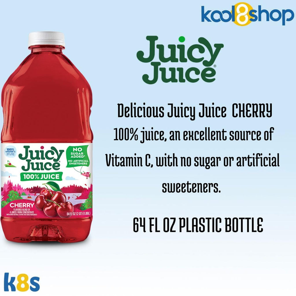 Juicy Juice Cherry 100% Juice Vitamin C No Sugar Added 64 fl oz Plastic Bottle 4 Pack + 15 Sugarcane Disposable Straws by KOOL8SHOP Infinite Deals - FENGGESTORE20