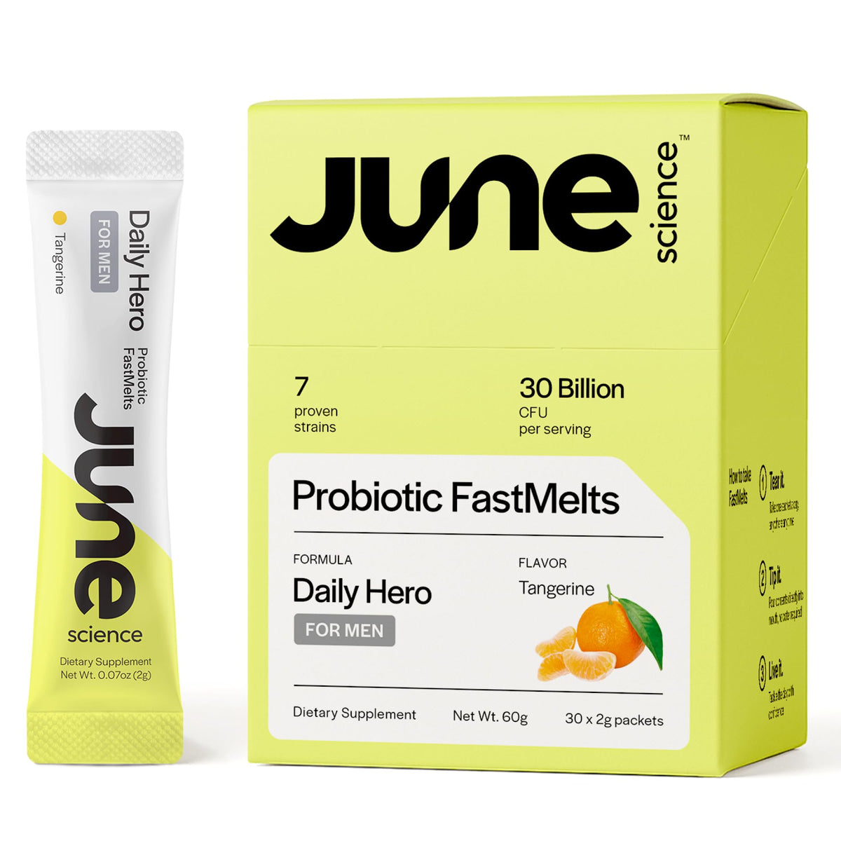 June Science Daily Hero for Men | Fast Melt Pre + Probiotic for Men - Tangerine Flavor, 30 Powder Sachets - FENGGESTORE20