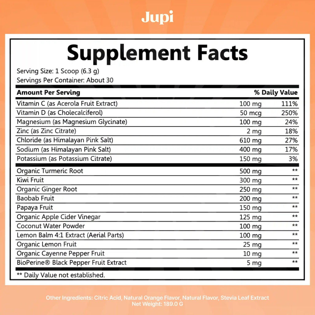 Jupi Hydration & Wellness Powder – Turmeric & Ginger shots, Vitamin C Supplement for Energy, Immune Support & Digestive Health – Vegan, Gluten-Free Drink Mix - FENGGESTORE20
