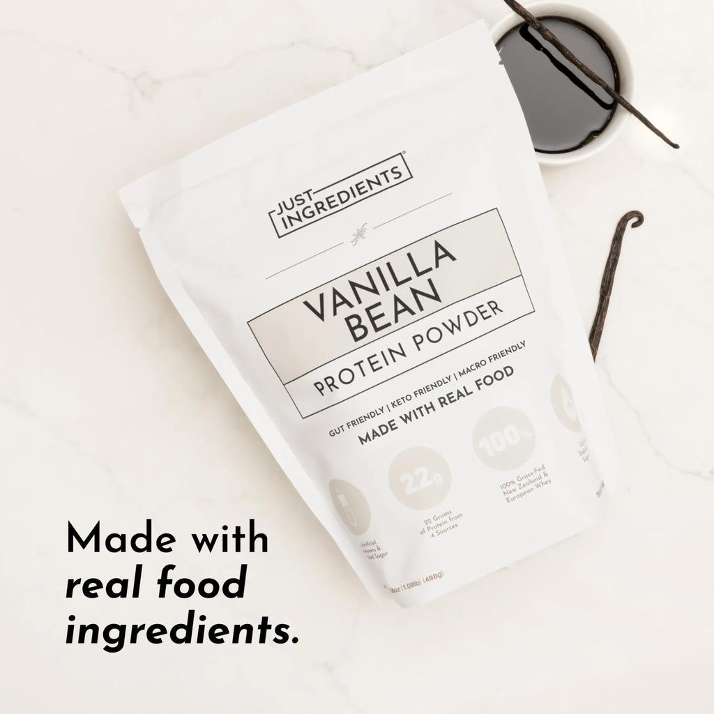 JUST INGREDIENTS Vanilla Protein Powder - Grass-Fed Whey Blend, Organic, Gluten Free, Dairy Free, Soy Free - 15 Servings, 22g Protein - FENGGESTORE20