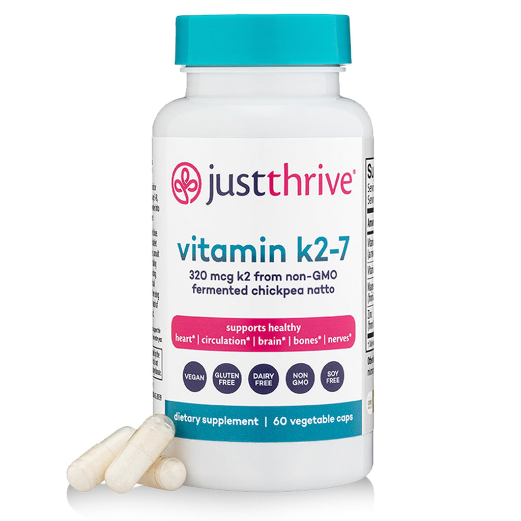 Just Thrive Vitamin K2-7 - Bone, Brain, and Heart Health K2 Vitamin Supplement, 60 Capsules - FENGGESTORE20