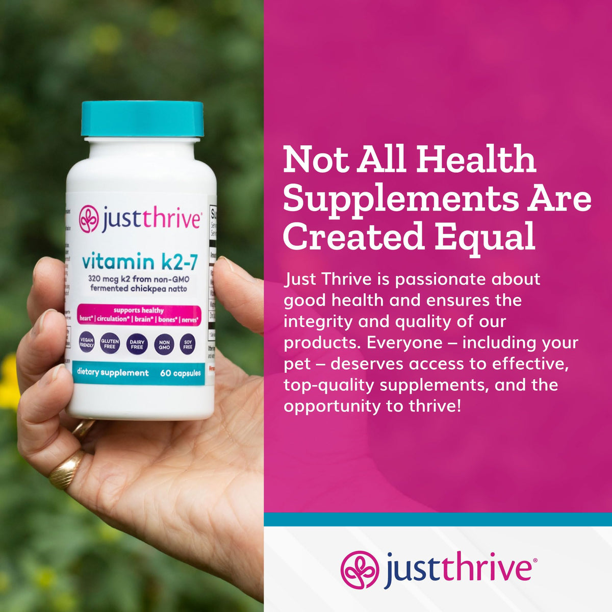 Just Thrive Vitamin K2-7 - Bone, Brain, and Heart Health K2 Vitamin Supplement, 60 Capsules - FENGGESTORE20
