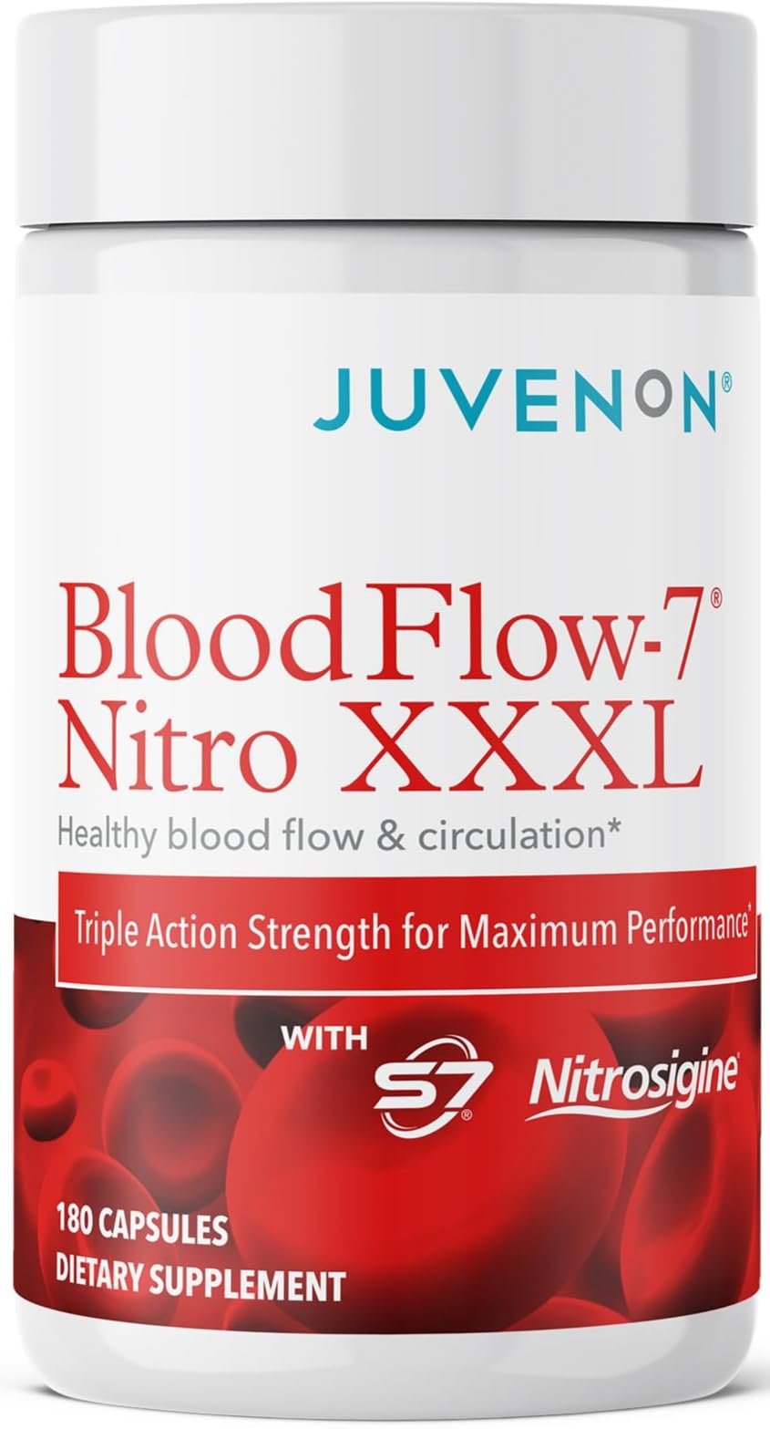 Juvenon BloodFlow-7 XXXL Nitric Oxide Supplements for Men & Women - More Powerful, Longer Lasting Natural Nitric Oxide Booster with Nitrosigine® + S7® - Blood Flow & Circulation Support (1-Pack) - FENGGESTORE20