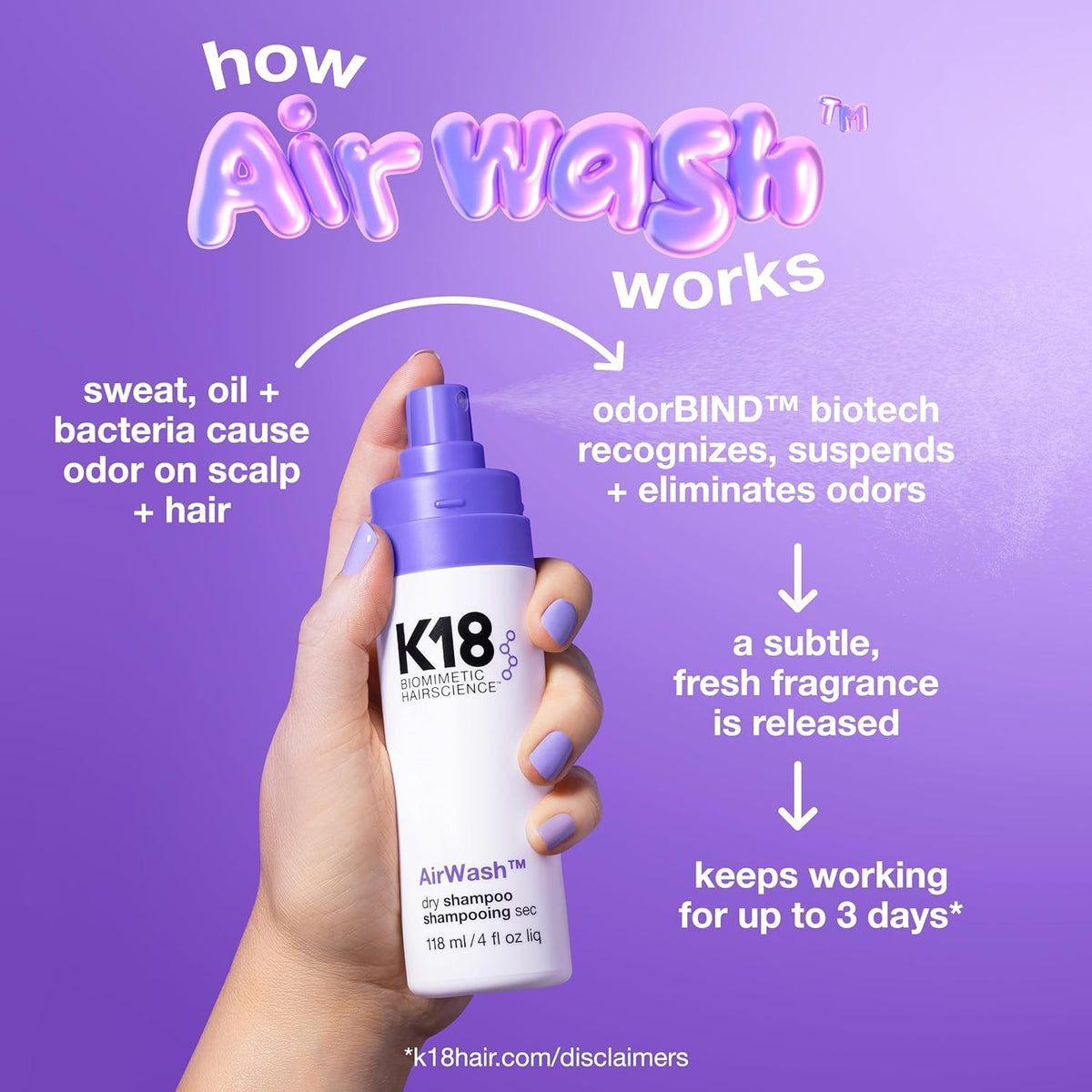K18 AirWash™ Dry Shampoo, Non-Aerosol, Balances Scalp & Controls Excess Oil Production, 1.6 Fl Oz - FENGGESTORE20