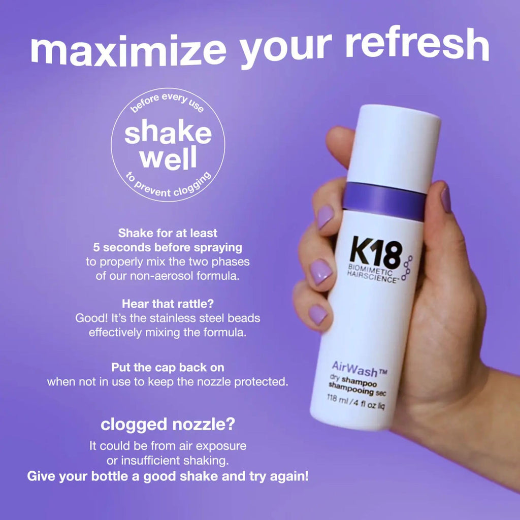 K18 AirWash™ Dry Shampoo, Non-Aerosol, Balances Scalp & Controls Excess Oil Production, 1.6 Fl Oz - FENGGESTORE20
