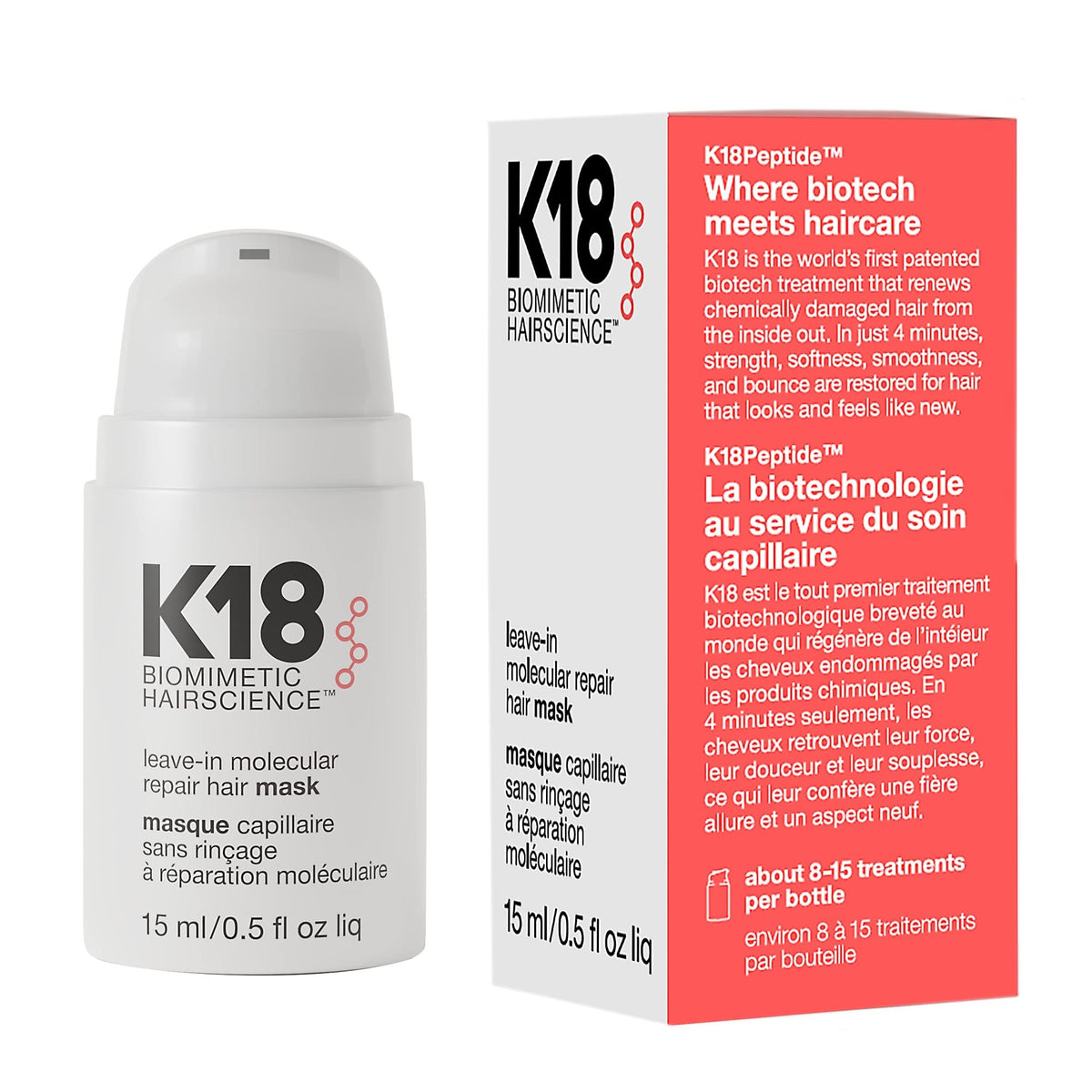 K18 Leave-In Molecular Repair Hair Mask - Peptide Hair Treatment Mask for Bleach, Color, Chemical + Heat Damaged Strands - Immediate - FENGGESTORE20