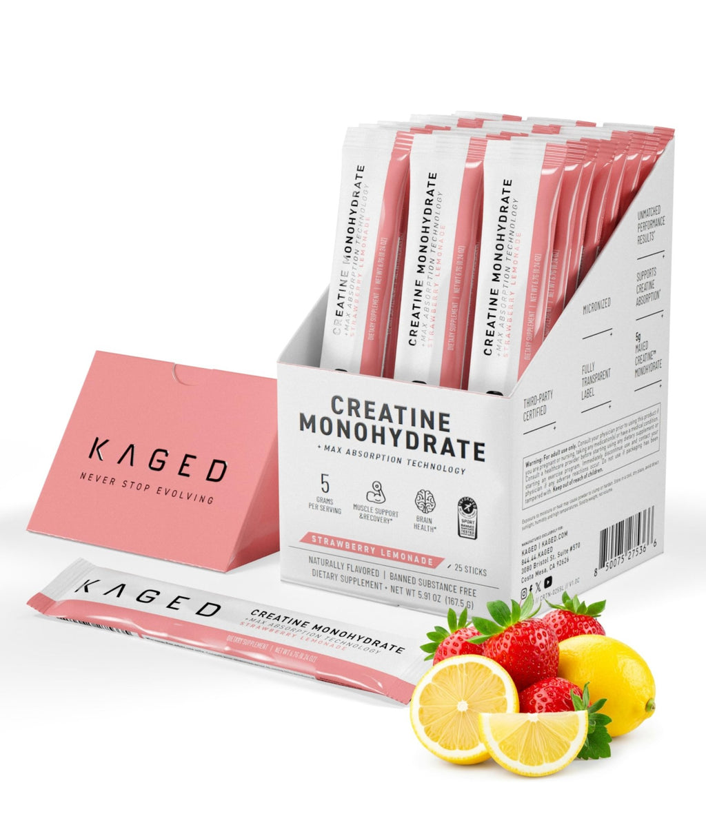Kaged Creatine Monohydrate + Max Absorption Technology | Micronized Powder Stick Packs | Strawberry Lemonade | Muscle Building & Recovery | Brain Health - FENGGESTORE20