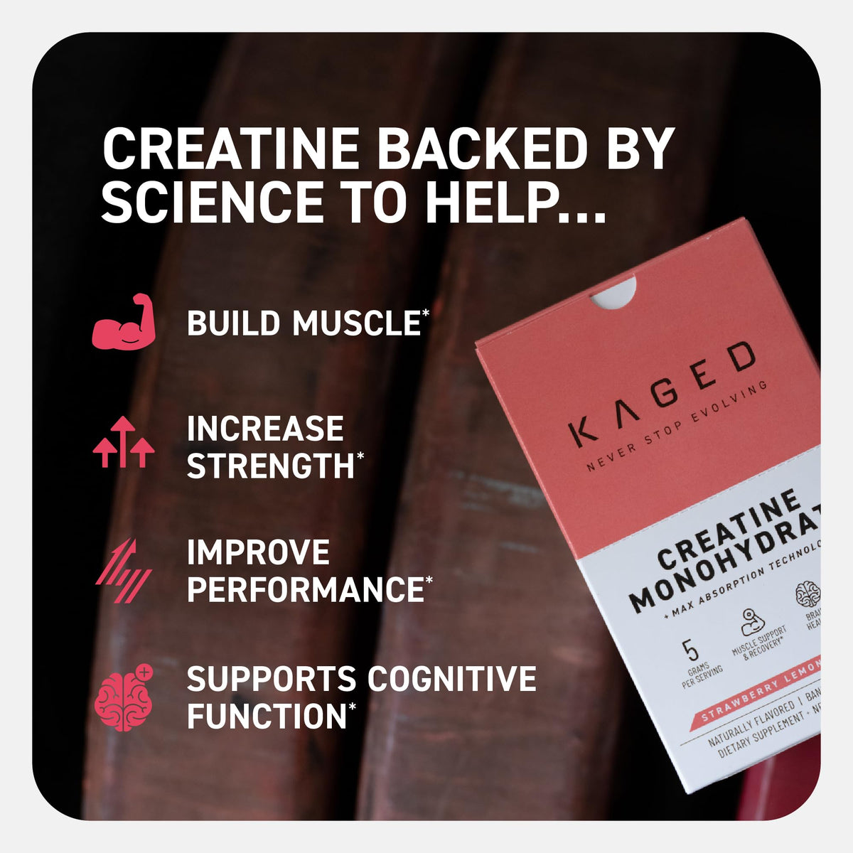 Kaged Creatine Monohydrate + Max Absorption Technology | Micronized Powder Stick Packs | Strawberry Lemonade | Muscle Building & Recovery | Brain Health - FENGGESTORE20