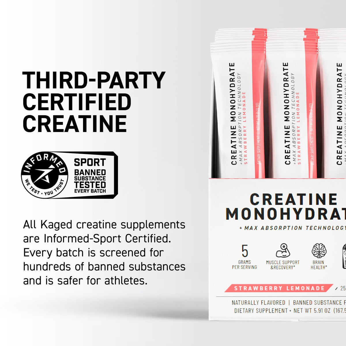 Kaged Creatine Monohydrate + Max Absorption Technology | Micronized Powder Stick Packs | Strawberry Lemonade | Muscle Building & Recovery | Brain Health - FENGGESTORE20