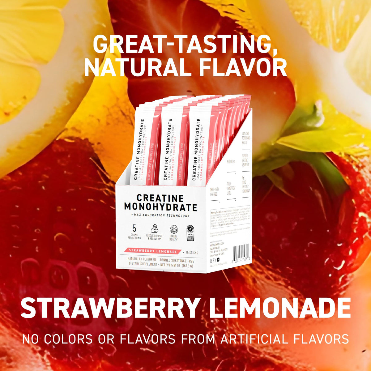 Kaged Creatine Monohydrate + Max Absorption Technology | Micronized Powder Stick Packs | Strawberry Lemonade | Muscle Building & Recovery | Brain Health - FENGGESTORE20