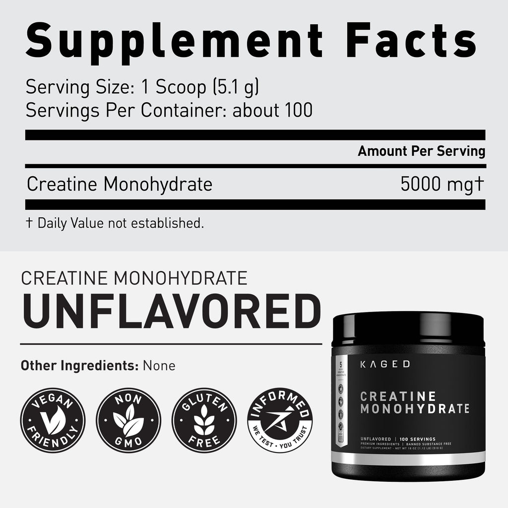 Kaged Creatine Monohydrate Micronized Powder | Unflavored | Muscle Building & Recovery | 5000 mg Per Serving | Vegan, Gluten Free, Easily Digestible - FENGGESTORE20